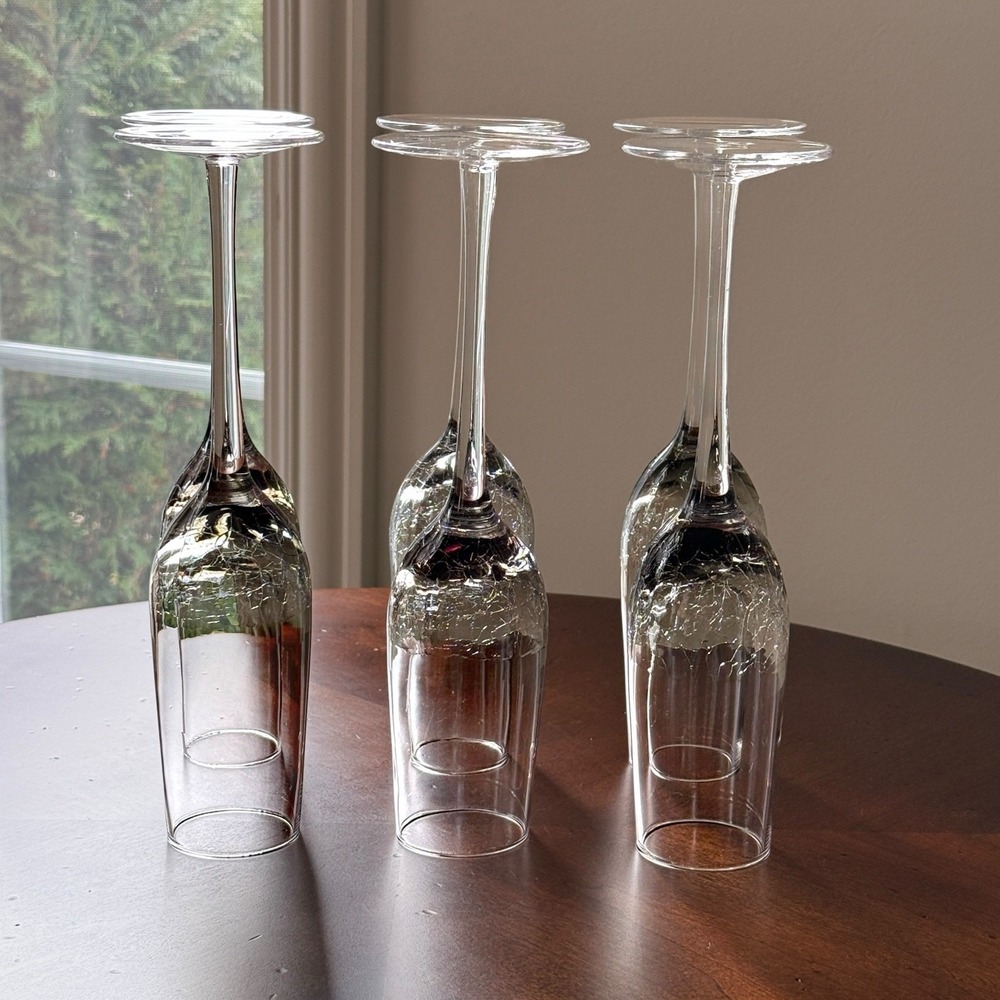 Pier 1 Crackle Glass Champagne Flutes Smoke Gray Clear Stem Set of 6 EUC Barware - Picture 5 of 6